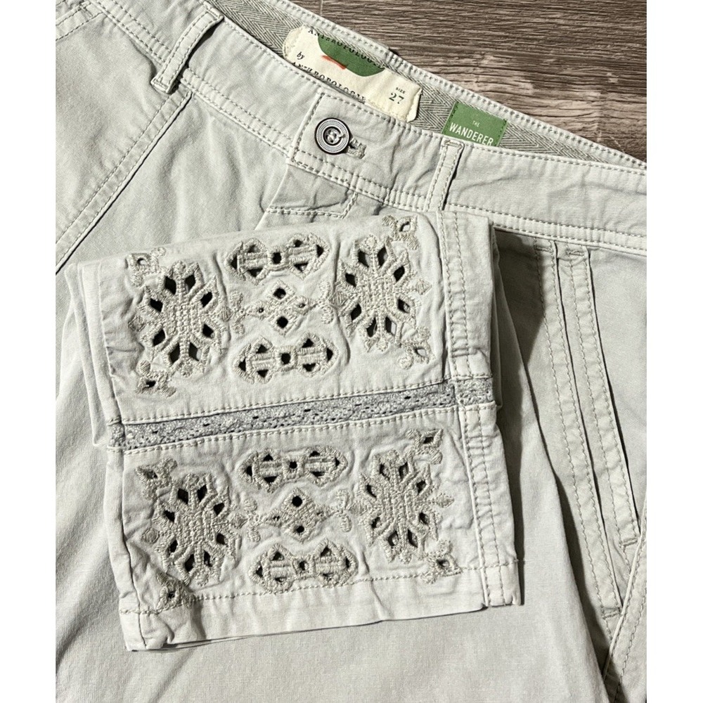 Anthropologie The Wanderer Eyelet Utility Boho Mint Cropped Pants SZ 27 (30x27)